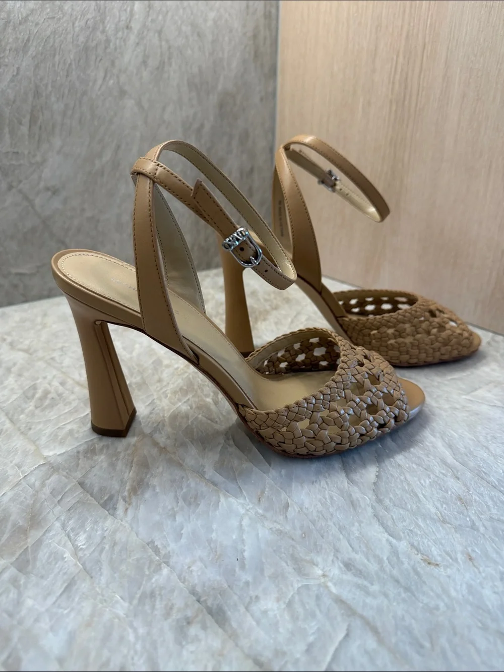 Michael Kors Tan Woven Ankle-Strap Heels